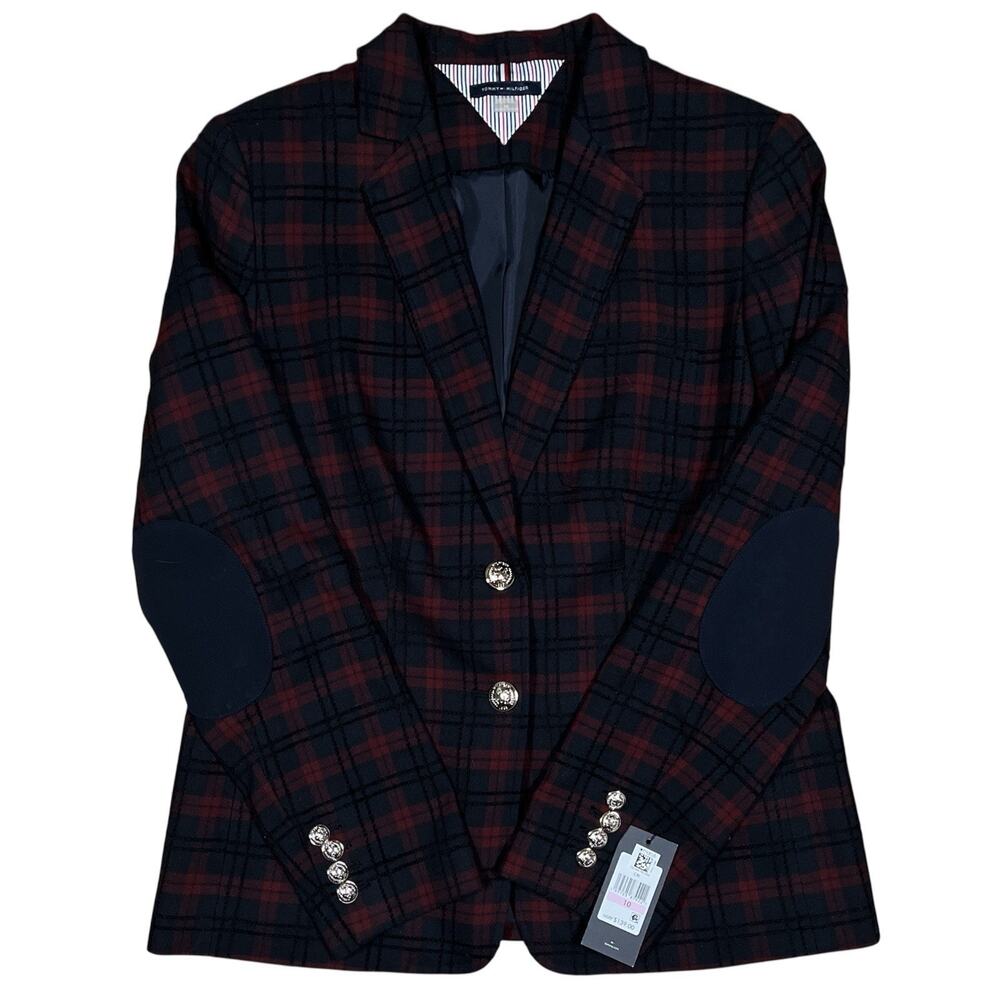 NWT Women’s Tommy Hilfiger Red Plaid Blazer W/ Elbow Patches Size 10 MSRP 139